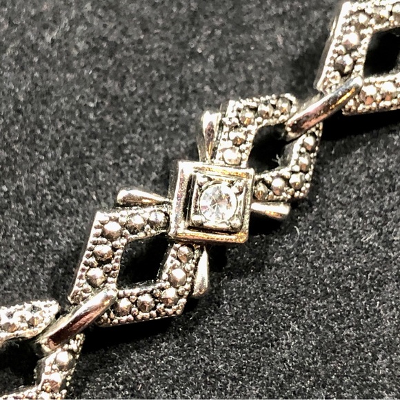 BRACELET - SILVER-TONE WITH 7 RHINESTONES EACH SET IN A SQUARE SETTING - Picture 5 of 16